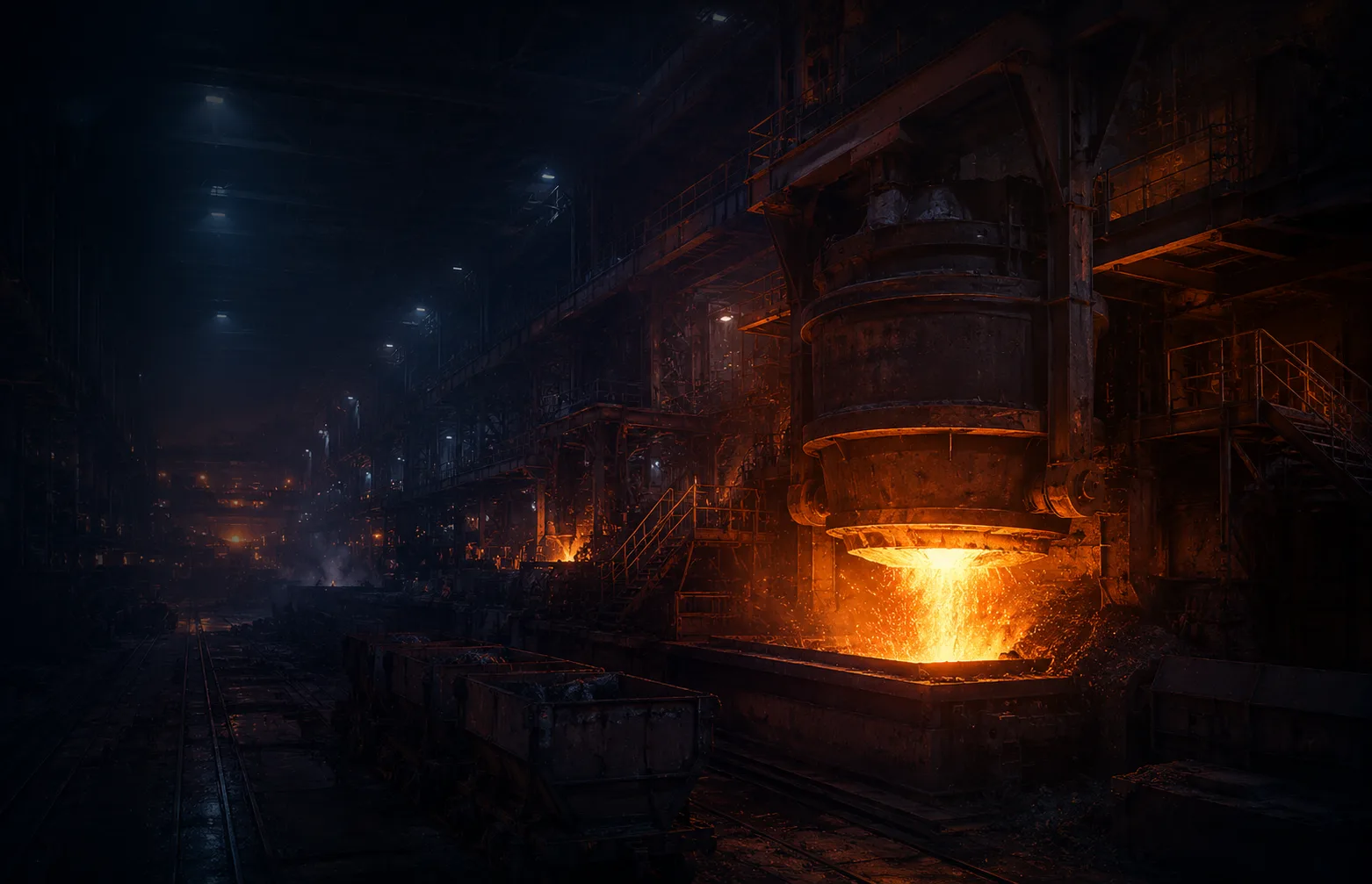 A foundry floor at night — the kind of operation the platform sits on top of